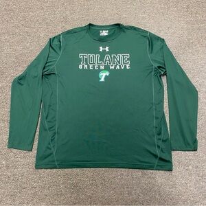 Tulane University Green Wave Long Sleeve Green Shirt Under Armour Mens XXL